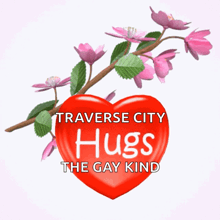 a red heart with the words traverse city hugs the gay kind on it