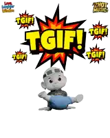 a cartoon character is doing a handstand in front of a tgif logo