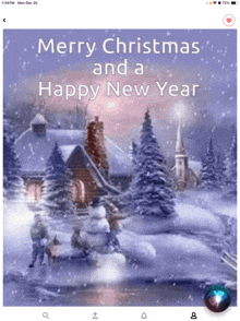 a merry christmas and a happy new year card with a snowy scene