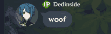 a screenshot of a video game with a speech bubble saying woof