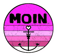 a pink circle with the word moin and an anchor on it