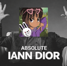 a poster that says absolute iann dior with a picture of a cartoon character