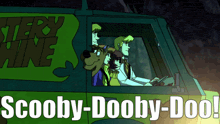 a poster for scooby-dooby-doo with a green van on it