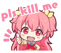 a cartoon girl with pink hair is giving a thumbs up and the words " pls kill me " behind her