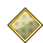 a gold diamond with a red border on a white background .