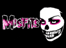 a misfits logo with a pink skull