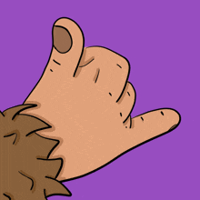 a cartoon drawing of a hand with a purple background