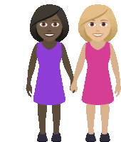 a cartoon illustration of two women holding hands and smiling