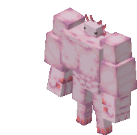 a pink axolotl in a minecraft video game with a white background