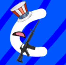 a letter c with a top hat and a gun on it