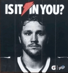 a black and white photo of a man with the words " is it in you " on top