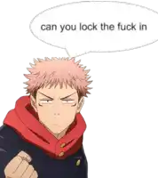 a cartoon character with a speech bubble saying can you lock the fuck in