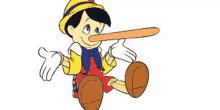 pinocchio is a cartoon character with a long nose and a hat .