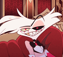 a cartoon character wearing a tuxedo and bow tie is sitting on a couch