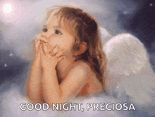 a painting of a little girl with angel wings and the words good night preciosa