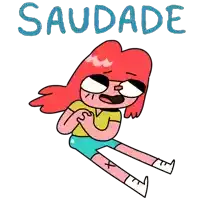 a cartoon of a girl laying down with the word saudade written above her