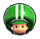 a green mushroom with a white stripe on it and a person 's head .