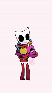 a cartoon drawing of a skeleton holding a pink item