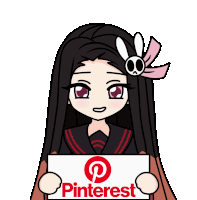 a cartoon girl is holding up a sign that says pinterest