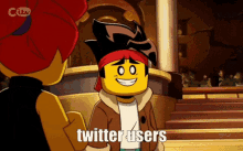 a cartoon character says twitter users next to a girl