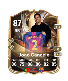 a soccer card with joao cancelo holding up a jersey