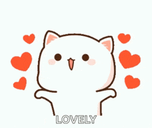 a cartoon cat is surrounded by hearts and the word lovely