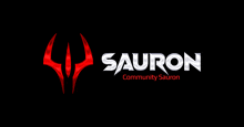 a sauron logo with a red horn on it