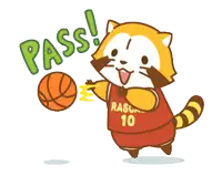 a cartoon drawing of a raccoon holding a basketball with the word pass above it