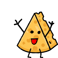 a cartoon drawing of a slice of cheese with arms legs and a face