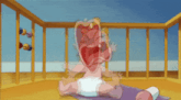 a cartoon baby is crying in a crib with his mouth wide open