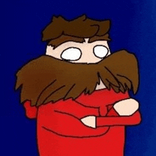 a cartoon of a man with a beard and mustache wearing a red shirt .