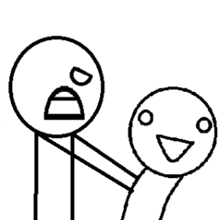 a black and white drawing of two stick figures one with a dd face