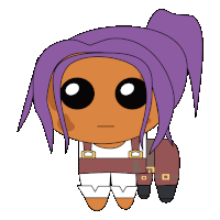 a cartoon drawing of a girl with purple hair and a backpack