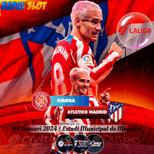 an advertisement for a soccer game between girona and atlético madrid