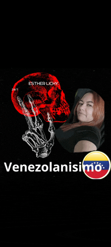 a poster with a woman and a skull that says venezolano on it