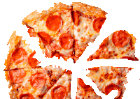 a pepperoni pizza that has been cut into slices on a white background