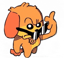 a cartoon dog is holding a gun in his mouth and giving a thumbs up .