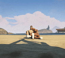 a man and a woman are laying on a beach in a video game