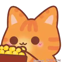 a cartoon of a cat eating a bowl of corn says art of yudine on the bottom