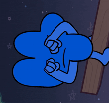 a cartoon drawing of a blue object with a star on the bottom right