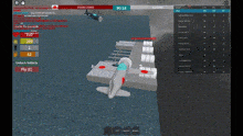 a plane is flying over a body of water in a game .