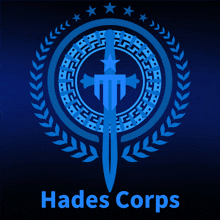 a logo for hades corps with a sword in the middle