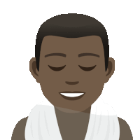 an illustration of a man with his eyes closed and a white towel around his neck