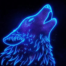 a neon wolf howling in the night sky .