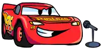 a cartoon drawing of lightning mcqueen with a microphone