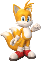 tails from sonic the hedgehog is wearing a pair of red and white shoes