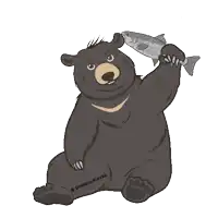 a cartoon bear holding a fish with the word alaska on its paws