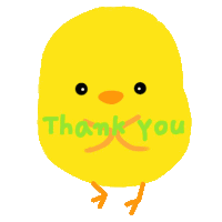 a yellow chick with the word thank you written on it