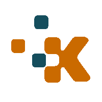 a blue and orange logo with the letter k