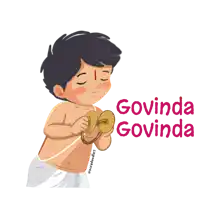 a cartoon drawing of a boy playing a cymbal with the words govinda govinda below him